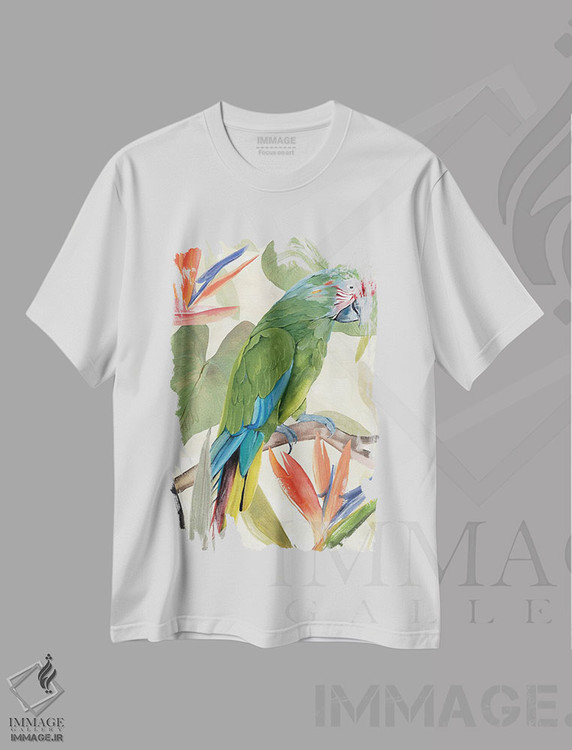 تیشرت طرح دار ترکیب طوطی گرمسیری I، تزئینی اثر آنی وارن | immage.ir