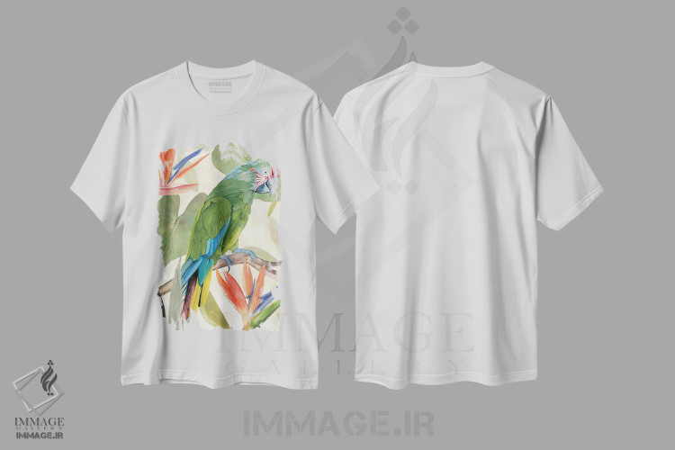 تیشرت طرح دار ترکیب طوطی گرمسیری I، تزئینی اثر آنی وارن | immage.ir