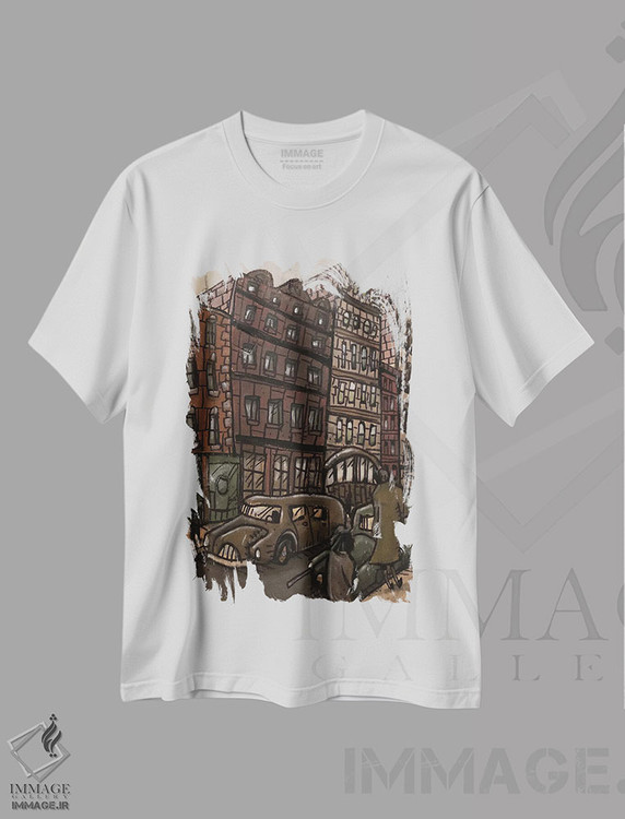 تیشرت طرح دار مرکز شهر نیویورک، تزئینی اثر آرون ووتن | immage.ir