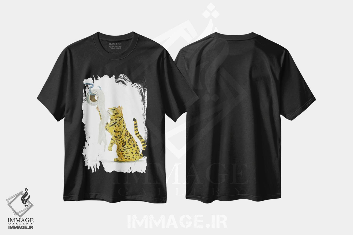 تیشرت طرح دار گربهٔ بنگال و دستمال توالت، مدیوم اثر آلکسی دیمیتریویچ شمیروف | فروشگاه ایماژ