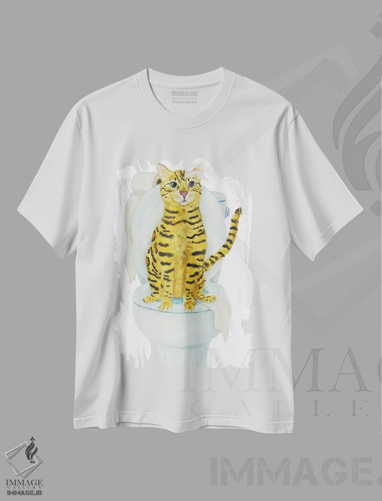 تیشرت طرح دار گربهٔ بنگال روی توالت، مدیوم اثر آلکسی دیمیتریویچ شمیروف | فروشگاه ایماژ