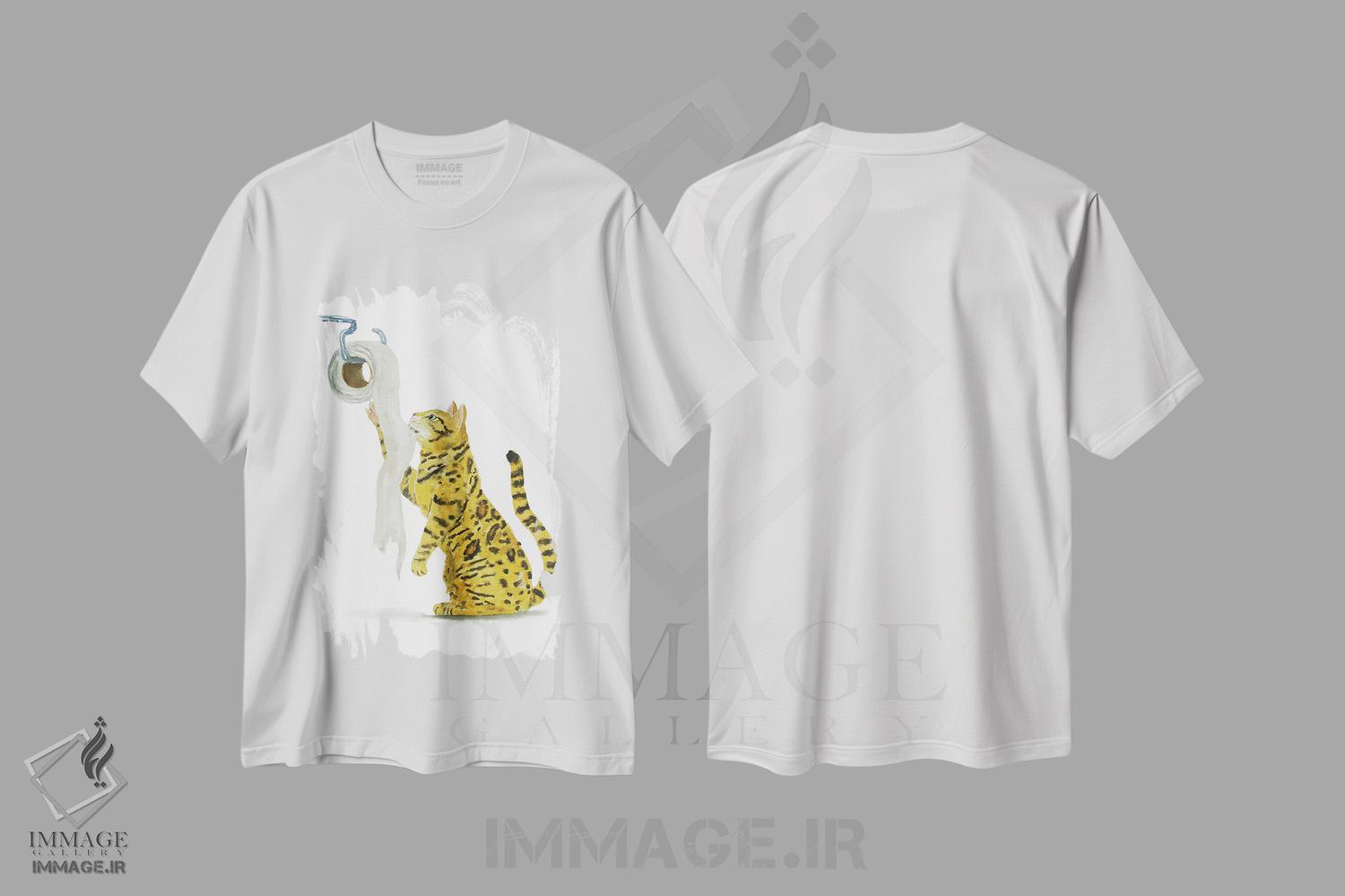 تیشرت طرح دار گربهٔ بنگال و دستمال توالت، مدیوم اثر آلکسی دیمیتریویچ شمیروف | immage.ir
