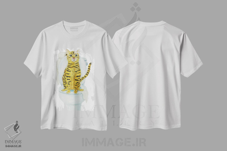 تیشرت طرح دار گربهٔ بنگال روی توالت، مدیوم اثر آلکسی دیمیتریویچ شمیروف | فروشگاه ایماژ