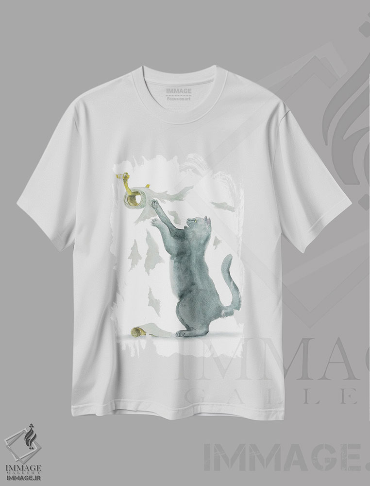 تیشرت طرح دار گربهٔ بریتانیایی و دستمال توالت، مدیوم اثر آلکسی دیمیتریویچ شمیروف | فروشگاه ایماژ