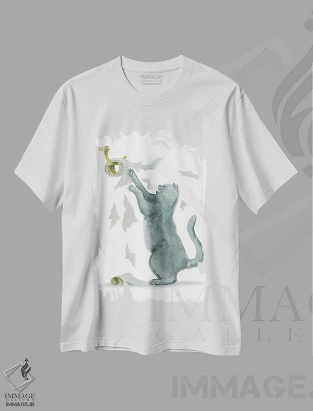 تیشرت طرح دار گربهٔ بریتانیایی و دستمال توالت، مدیوم اثر آلکسی دیمیتریویچ شمیروف | فروشگاه ایماژ