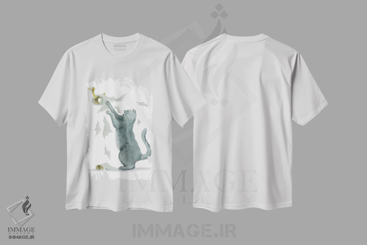 تیشرت طرح دار گربهٔ بریتانیایی و دستمال توالت، مدیوم اثر آلکسی دیمیتریویچ شمیروف | فروشگاه ایماژ