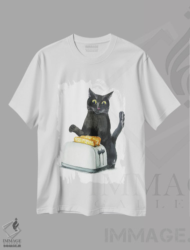 تیشرت طرح دار گربهٔ سیاه و توستر، مدیوم اثر آلکسی دیمیتریویچ شمیروف | فروشگاه ایماژ