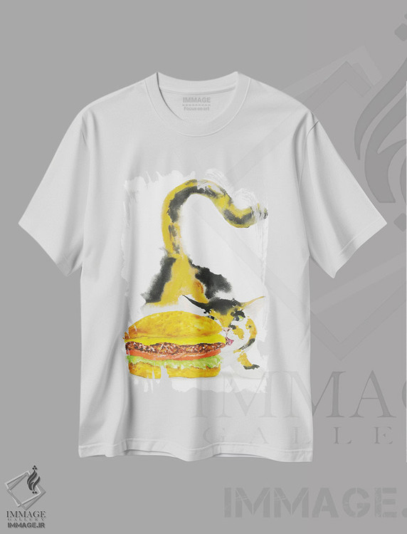 تیشرت طرح دار گربهٔ کالیکو و برگر، دکور معاصر اثر آلکسی دیمیتریویچ شمیروف | immage.ir