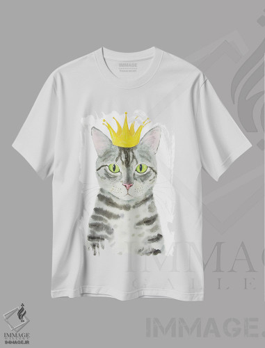 تیشرت طرح دار گربهٔ خاکستری راه راه تاج دار، مدیوم اثر آلکسی دیمیتریویچ شمیروف | فروشگاه ایماژ