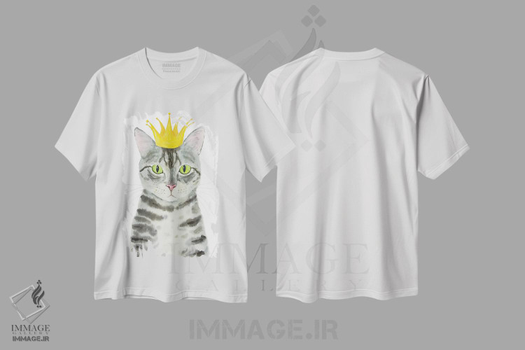 تیشرت طرح دار گربهٔ خاکستری راه راه تاج دار، مدیوم اثر آلکسی دیمیتریویچ شمیروف | فروشگاه ایماژ