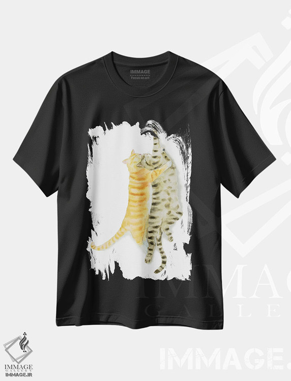 تیشرت طرح دار گربهٔ قهوه ای راه راه و نارنجی II، مدیوم اثر آلکسی دیمیتریویچ شمیروف | immage.ir