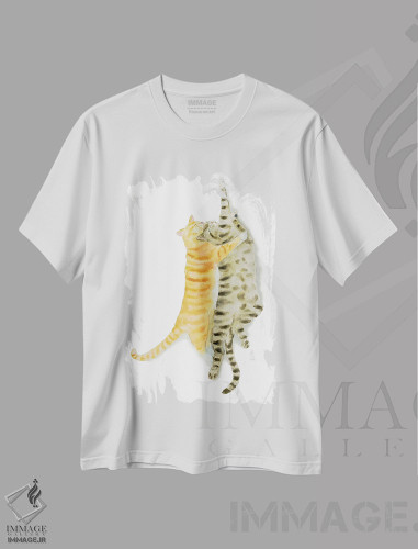 تیشرت طرح دار گربهٔ قهوه ای راه راه و نارنجی II، مدیوم اثر آلکسی دیمیتریویچ شمیروف | فروشگاه ایماژ