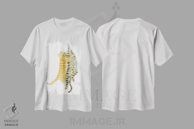 تیشرت طرح دار گربهٔ قهوه ای راه راه و نارنجی II، مدیوم اثر آلکسی دیمیتریویچ شمیروف | فروشگاه ایماژ