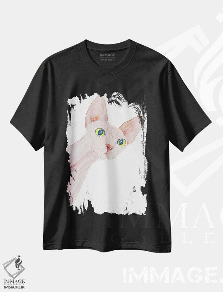 تیشرت طرح دار گربهٔ اسفینکس بامزه، دکور معاصر اثر آلکسی دیمیتریویچ شمیروف | فروشگاه ایماژ