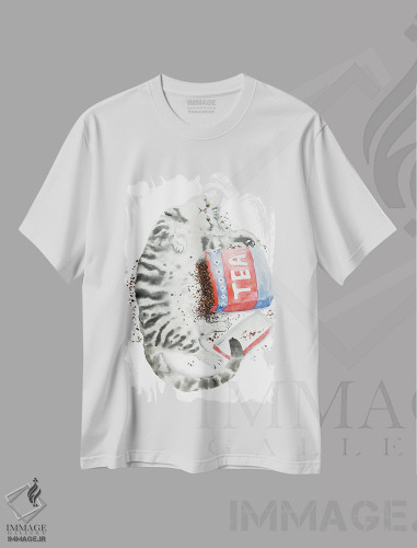 تیشرت طرح دار گربهٔ راه راه خاکستری و چای، دکور معاصر اثر آلکسی دیمیتریویچ شمیروف | فروشگاه ایماژ