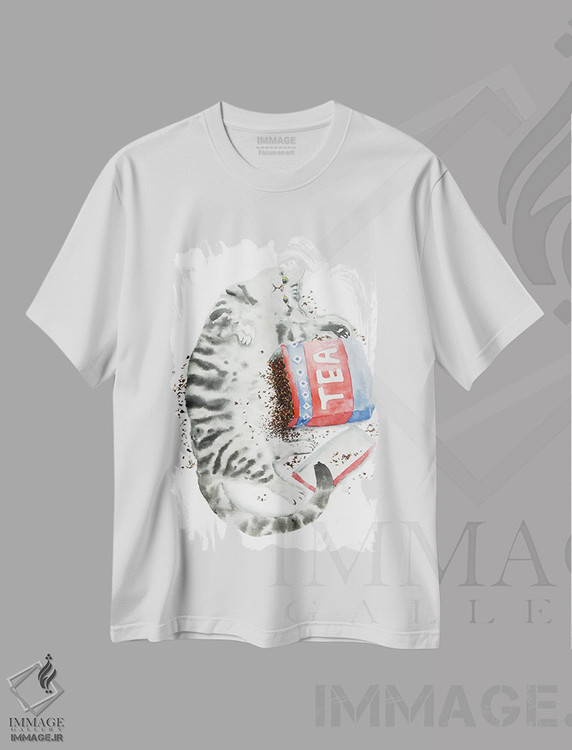 تیشرت طرح دار گربهٔ راه راه خاکستری و چای، دکور معاصر اثر آلکسی دیمیتریویچ شمیروف | فروشگاه ایماژ