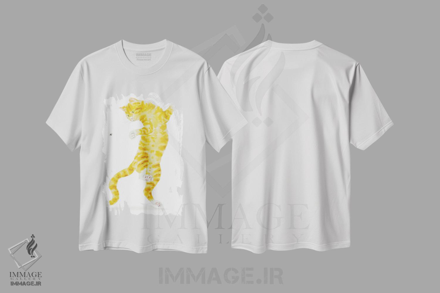 تیشرت طرح دار گربهٔ نارنجی و مگس، دکور معاصر اثر آلکسی دیمیتریویچ شمیروف | فروشگاه ایماژ