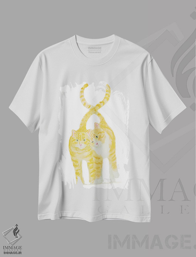 تیشرت طرح دار دو گربهٔ نارنجی، دکور معاصر اثر آلکسی دیمیتریویچ شمیروف | فروشگاه ایماژ