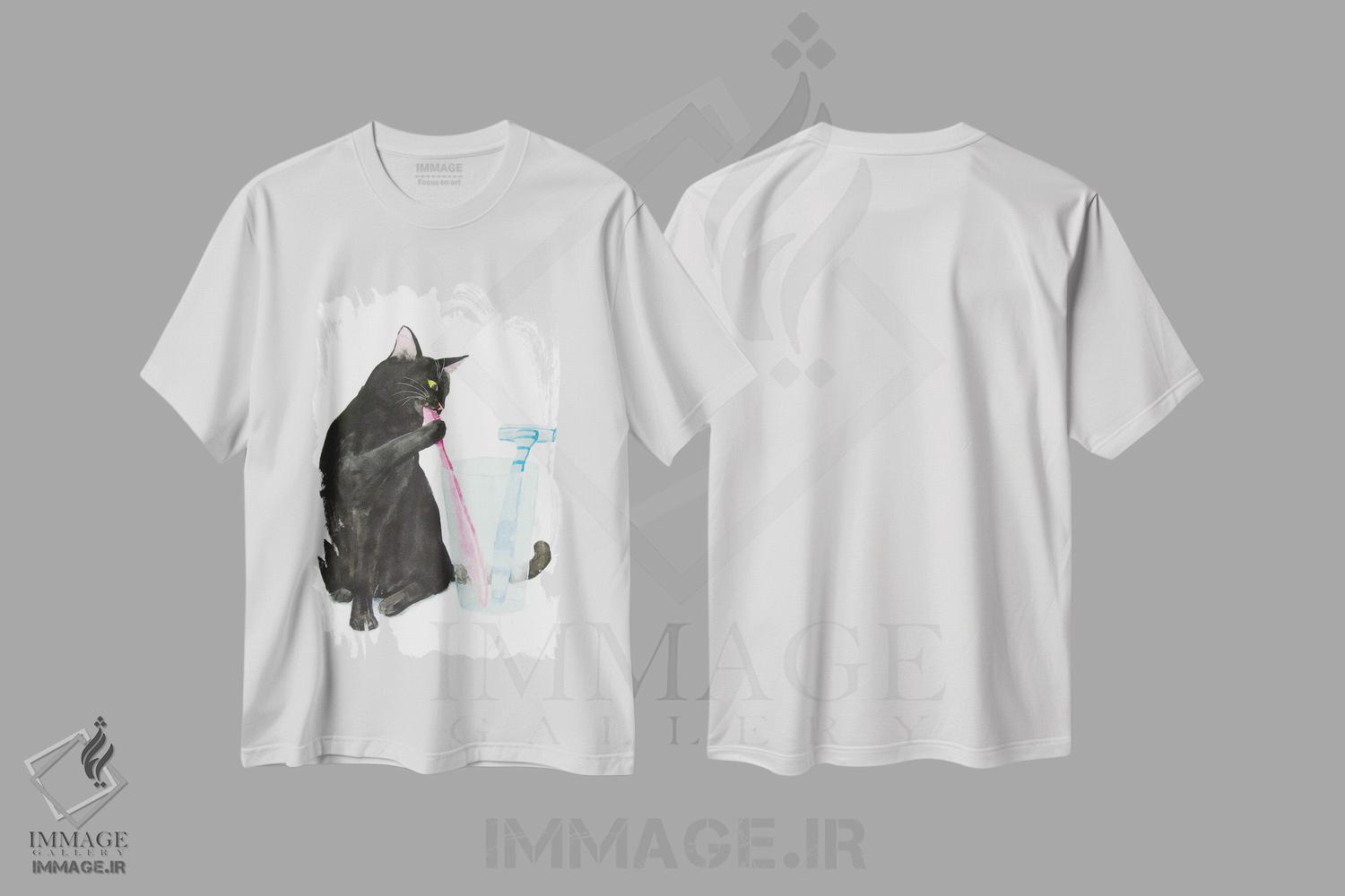 تیشرت طرح دار گربهٔ سیاه که دندان می زند، دکور معاصر اثر آلکسی دیمیتریویچ شمیروف | فروشگاه ایماژ