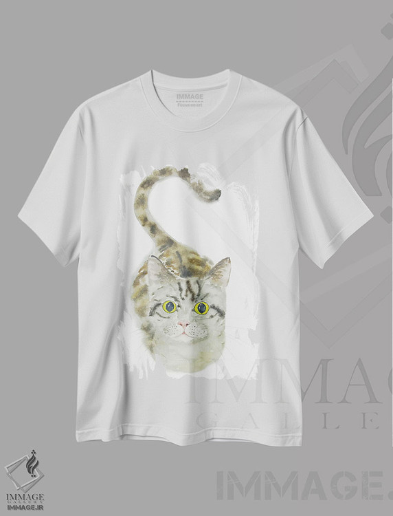 تیشرت طرح دار گربهٔ راه راه نشسته، دکور معاصر اثر آلکسی دیمیتریویچ شمیروف | فروشگاه ایماژ