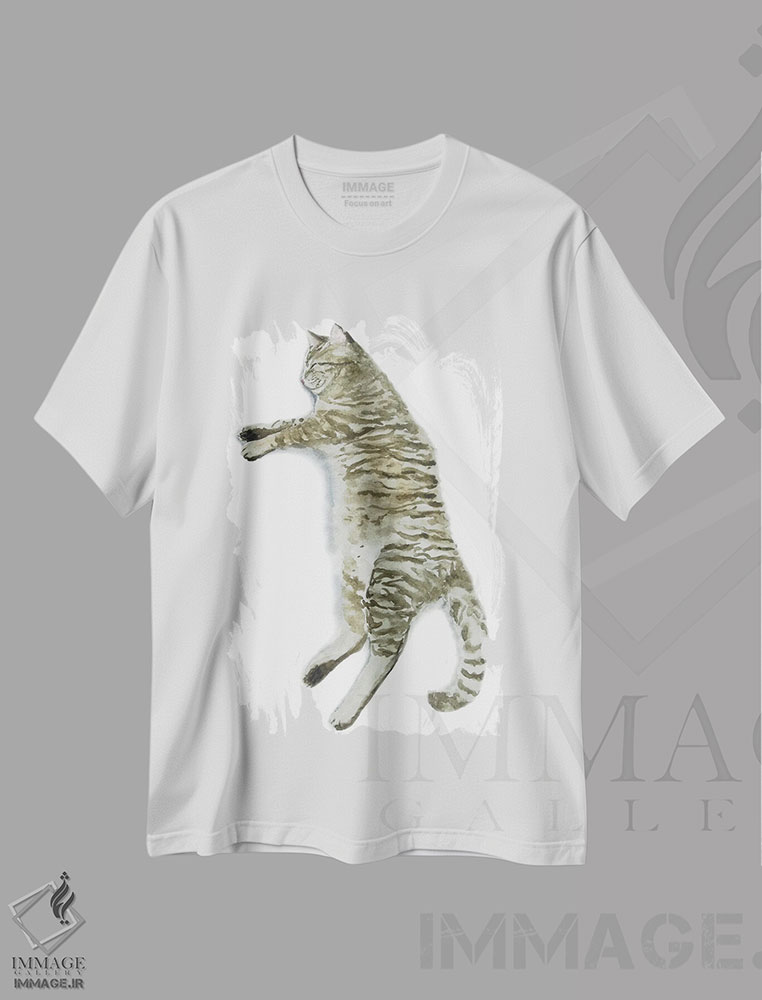 تیشرت طرح دار گربهٔ راه راه خوابیده II، دکور معاصر اثر آلکسی دیمیتریویچ شمیروف | فروشگاه ایماژ