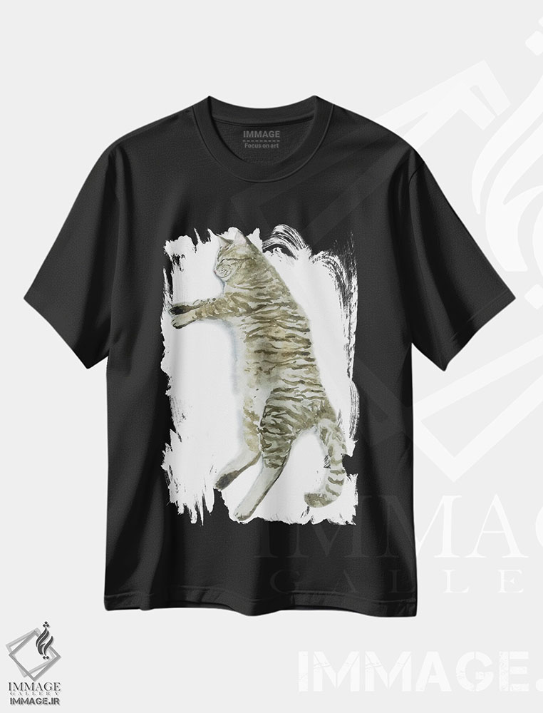 تیشرت طرح دار گربهٔ راه راه خوابیده II، دکور معاصر اثر آلکسی دیمیتریویچ شمیروف | immage.ir