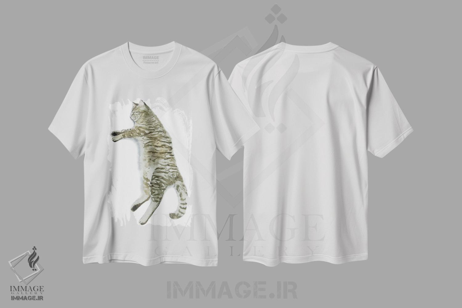تیشرت طرح دار گربهٔ راه راه خوابیده II، دکور معاصر اثر آلکسی دیمیتریویچ شمیروف | فروشگاه ایماژ