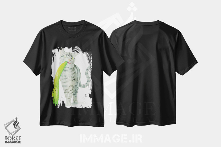 تیشرت طرح دار گربهٔ راه راه و خیار، دکور معاصر اثر آلکسی دیمیتریویچ شمیروف | فروشگاه ایماژ