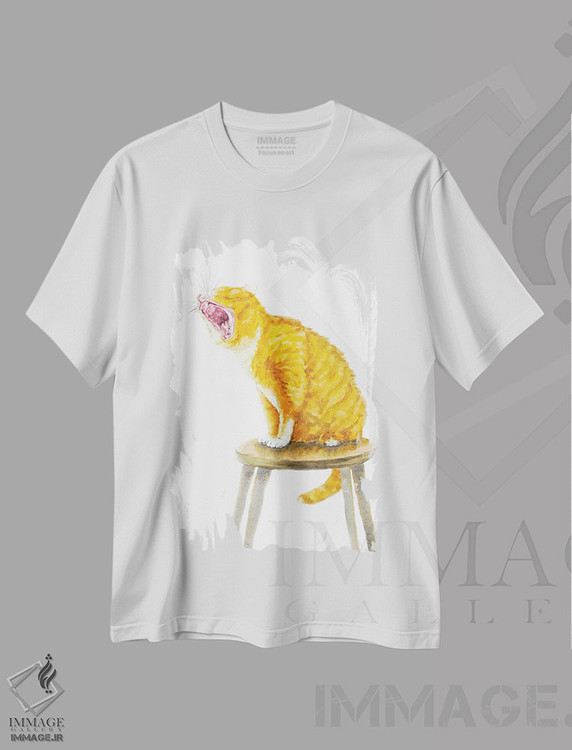 تیشرت طرح دار گربه ی نارنجی در حال خمیازه، دکور معاصر اثر آلکسی دیمیتریویچ شمیروف | فروشگاه ایماژ