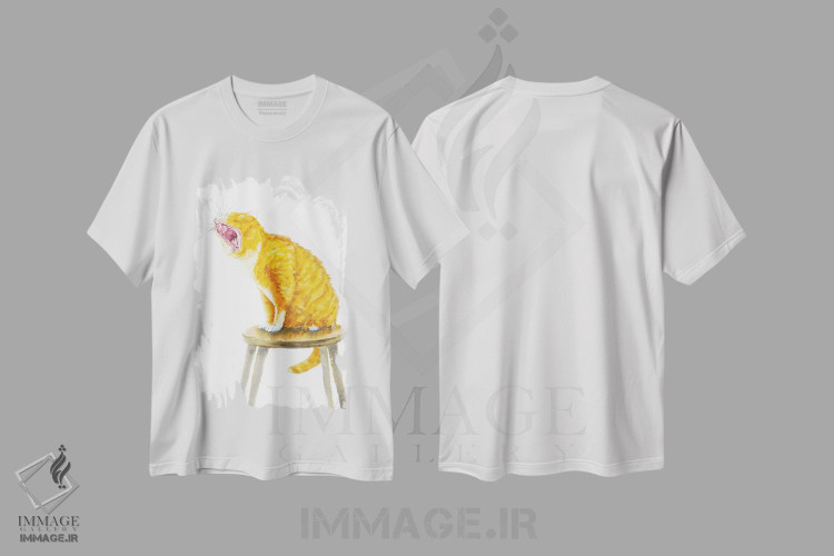 تیشرت طرح دار گربه ی نارنجی در حال خمیازه، دکور معاصر اثر آلکسی دیمیتریویچ شمیروف | فروشگاه ایماژ