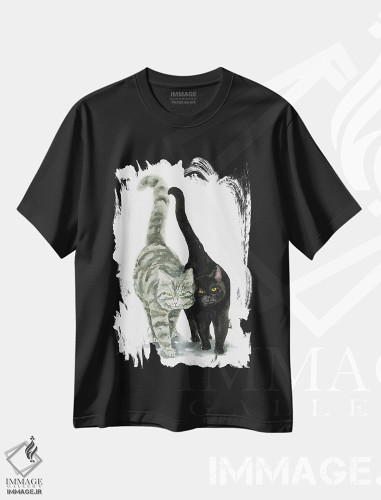 تیشرت طرح دار گربه ی سیاه و گربه ی خالدار، دکور معاصر اثر آلکسی دیمیتریویچ شمیروف | فروشگاه ایماژ