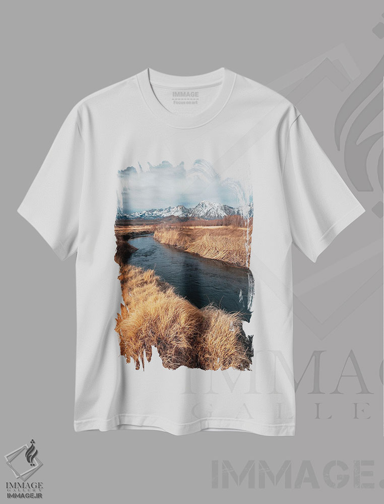 تیشرت طرح دار رودخانه اوونز با پس زمینه ی کوه های سیرا شرقی، مدیوم اثر الکساندر اسلاوتسکی | فروشگاه ایماژ