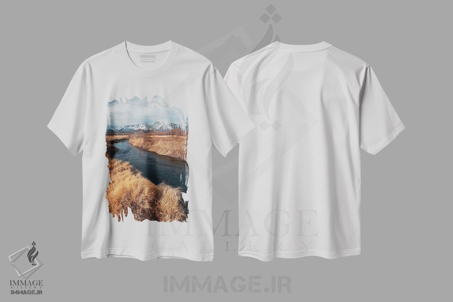 تیشرت طرح دار رودخانه اوونز با پس زمینه ی کوه های سیرا شرقی، مدیوم اثر الکساندر اسلاوتسکی | فروشگاه ایماژ