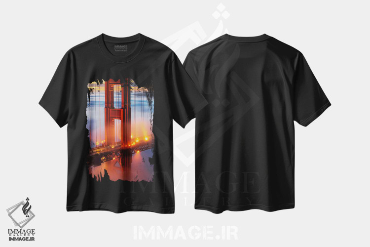 تیشرت طرح دار پل گلدن گیت در آغوش مه کم، مدیوم اثر الکساندر اسلاوتسکی | immage.ir