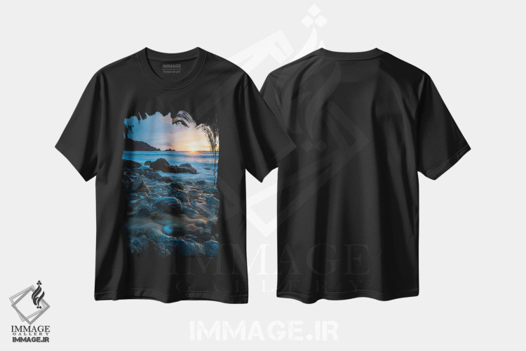 تیشرت طرح دار غروب خیره کننده ساحلی در سواحل کالیفرنیا، مدیوم اثر الکساندر اسلاوتسکی | immage.ir