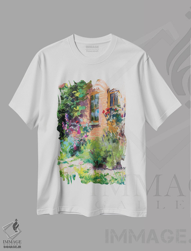 تیشرت طرح دار یک باغ انگلیسی، هنر فاخر معاصر اثر الکس کلی | فروشگاه ایماژ