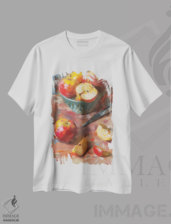 تیشرت طرح دار طبیعت بی جان سیب ها، هنر فاخر معاصر اثر الکس کلی | فروشگاه ایماژ