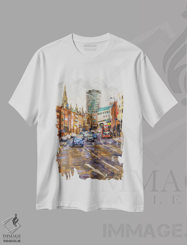 تیشرت طرح دار Digbeth, Birmingham,ساعت شلوغی، دیگبث، بیرمنگام، هنر فاخر معاصر اثر الکس کلی | فروشگاه ایماژ
