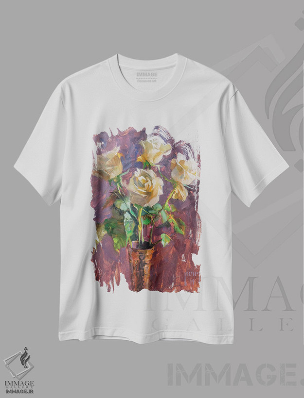 تیشرت طرح دار چهار رز سفید، هنر فاخر معاصر اثر الکس کلی | فروشگاه ایماژ