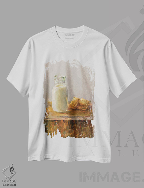 تیشرت طرح دار شیر و بیسکویت، هنر فاخر معاصر اثر الکس کلی | فروشگاه ایماژ