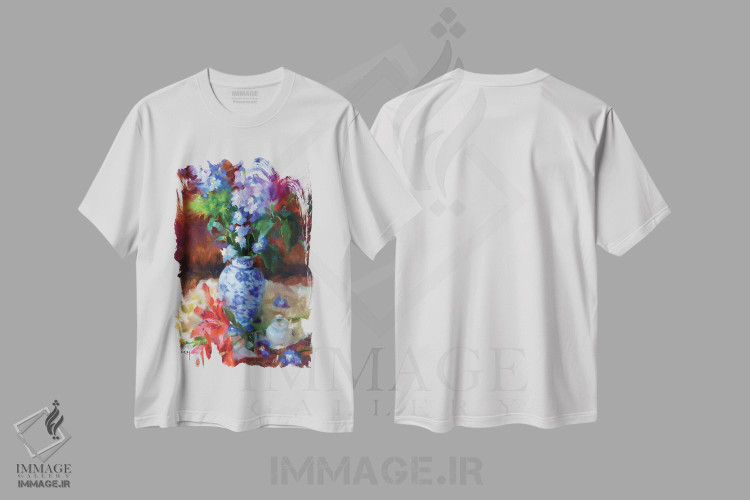 تیشرت طرح دار سوسن ها و دلفینیوم ها، هنر فاخر معاصر اثر الکس کلی | فروشگاه ایماژ