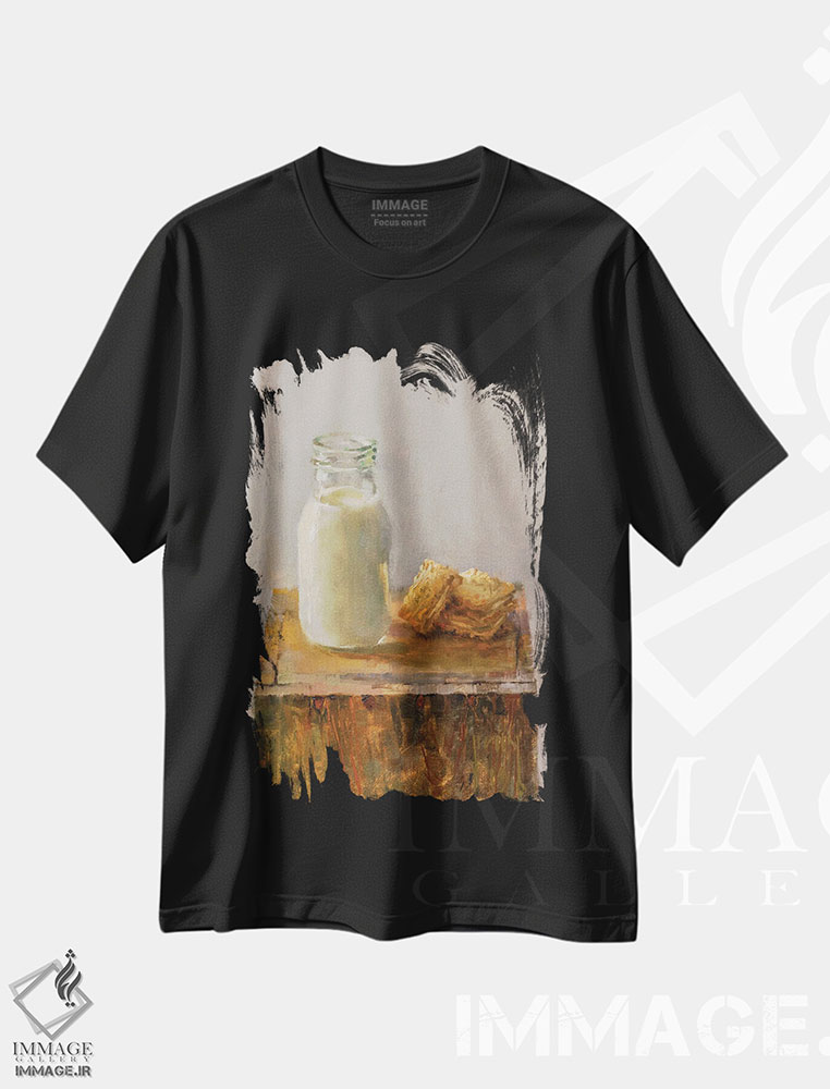 تیشرت طرح دار شیر و بیسکویت، هنر فاخر معاصر اثر الکس کلی | immage.ir