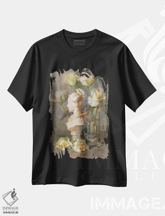 تیشرت طرح دار رز نیم سایه، هنر فاخر معاصر اثر الکس کلی | فروشگاه ایماژ