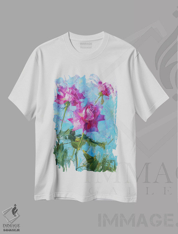 تیشرت طرح دار سه تایی رز صورتی، هنر فاخر معاصر اثر الکس کلی | immage.ir