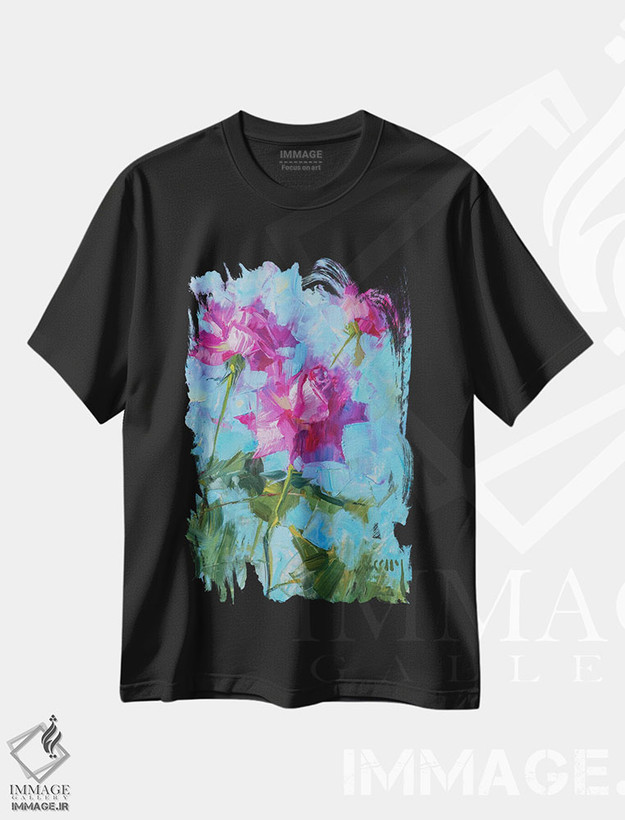 تیشرت طرح دار سه تایی رز صورتی، هنر فاخر معاصر اثر الکس کلی | فروشگاه ایماژ