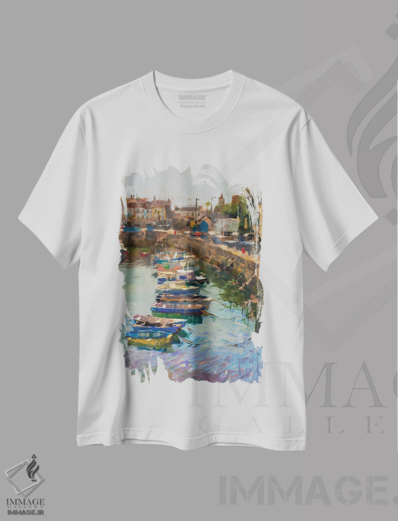 تیشرت طرح دار بندر پورت لوین، هنر فاخر معاصر اثر الکس کلی | immage.ir