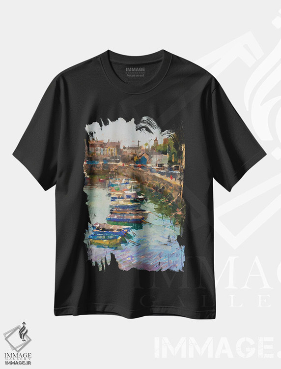 تیشرت طرح دار بندر پورت لوین، هنر فاخر معاصر اثر الکس کلی | فروشگاه ایماژ
