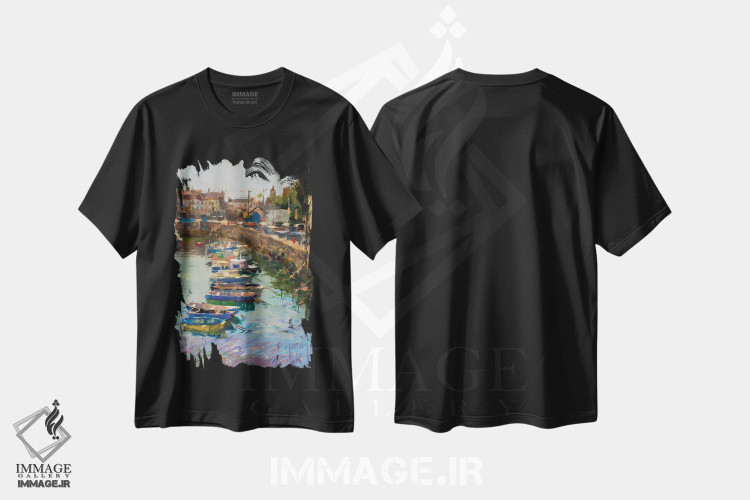 تیشرت طرح دار بندر پورت لوین، هنر فاخر معاصر اثر الکس کلی | فروشگاه ایماژ
