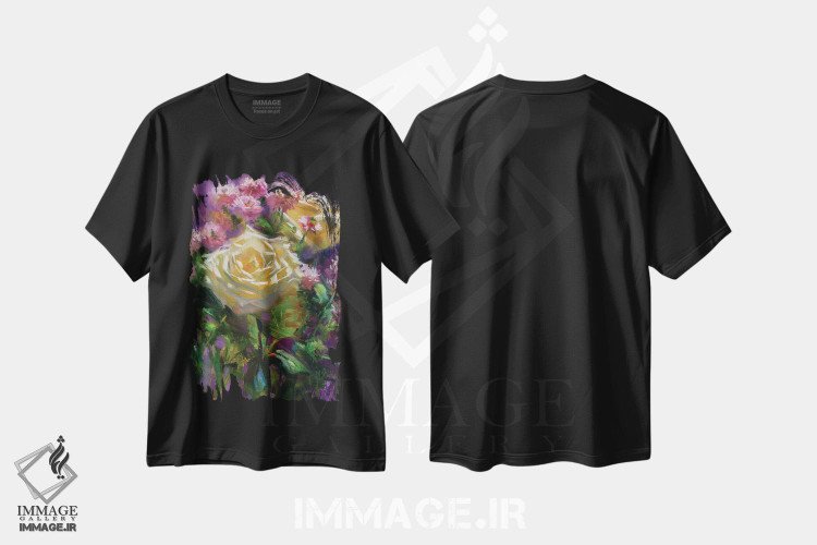 تیشرت طرح دار رزها و داوودی ها، هنر فاخر معاصر اثر الکس کلی | فروشگاه ایماژ
