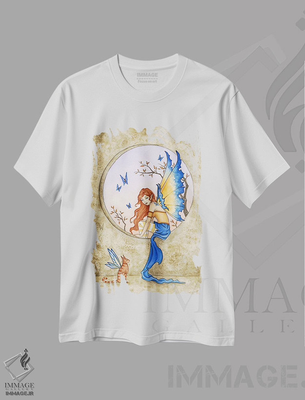 تیشرت طرح دار آبی، دکوراسیون جایگزین اثر امی براون | فروشگاه ایماژ